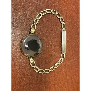 Vintage Sentinel goldtone open link wristwatch AGATE bracelet w/4-part clasp